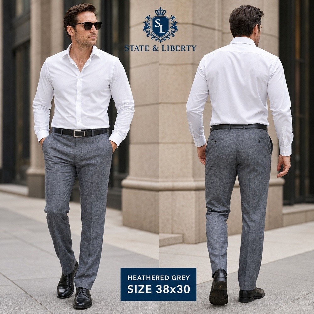 State & Liberty Heathered Gray Dress Pants Mens 38x30 Stretch‎ Athletic Wicking